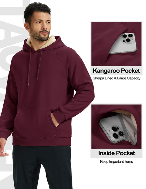 TACVASEN Fleece Lined Hoodies for Men Pullover Sherpa Sweatshirts Heavyweight Winter Thick Warm Hoodies Soft Outdoors Athletic Sweatshirt Wine Red M