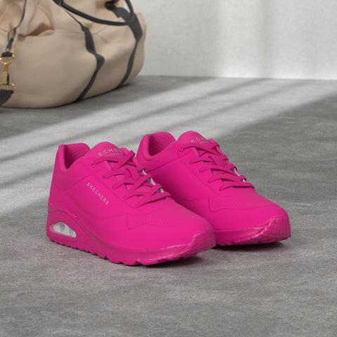 Skechers Women's Uno-Night Shades Sneaker Cooled Memory Foam, Skech-Air Midsole, Durabuck Upper, HOT Pink, 9