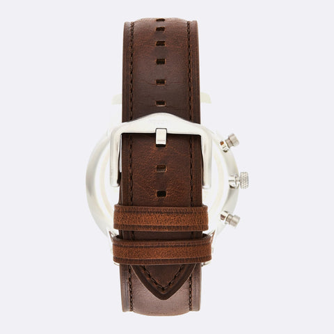 Fossil Men's Neutra Quartz Stainless Steel and Leather Chronograph Watch, Color: Silver, Brown (Model: FS5380) Fossil