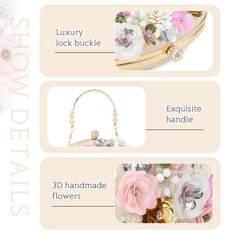 Freie Liebe Floral Clutch Beaded Purses for Women 3D Flower Evening Bag for Wedding, Bridal Freie Liebe