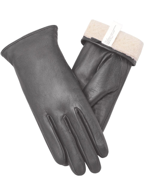 Vislivin Full-Hand Womens Touch screen Gloves Genuine Leather Gloves Warm Winter Texting Driving Glove Gray L Vislivin