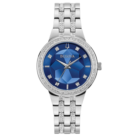 Bulova Ladies' Crystal Phantom 3-hand Quartz Watch, Faceted Mineral Glass Dial Bulova