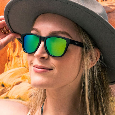 goodr Vincent's Absinthe Night Terrors Polarized Sunglasses for Men & Women, Medium Sized (OG), Black Solid Frame with Green Gold Mirrored Reflective Lenses, UV400 Protection, No Slip, No Bounce