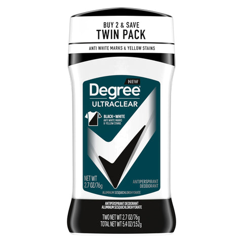 Degree Men UltraClear Antiperspirant Deodorant Black+White 2 Count 72-Hour Sweat & Odor Protection Antiperspirant For Men With MotionSense Technology 2.7 oz Degree