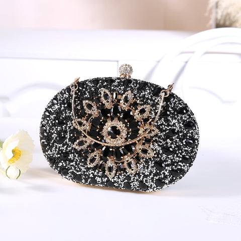 Beaguful Women's Evening Bags Sparkly Rhinestone Clutch Purses Luxury Handbags Oval Black Beaguful