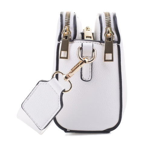 EVVE Crossbody Bags for Women Trendy Triple Zip Small Crossbody Camera Bag Purse with Wide Guitar Strap | White EVVE
