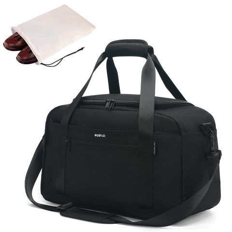 ECOHUB Personal Item Bag 16'' Small Duffel Bag Travel Bag Weekender Bag Gym Bag Tote Duffel bag Overnight Bags Travel Essentials for Women and Men Shoulder Bag Carry On Shoes Bag (Black) ECOHUB