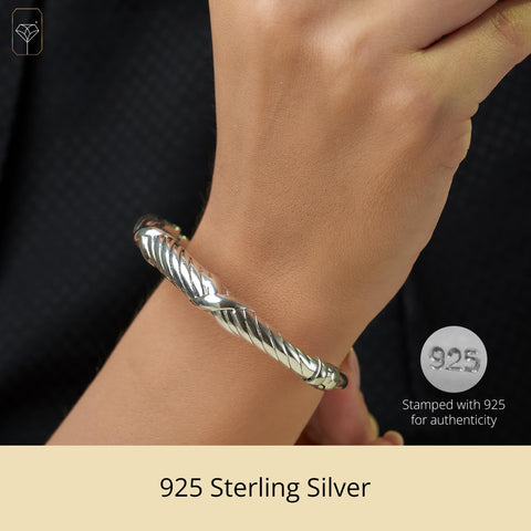 MAX + STONE Lightweight 925 Sterling Silver Bracelet for Women | 7 Inch Braided Bangle with Hinged Clasp | Anti-tarnishing Sterling Silver Bangle Bracelet for Women | Silver Bangles for Women MAX + STONE