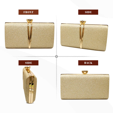 Aovtero Evening Bag Clutch Purses Women Wedding Party Bridal Handbag with Chain (Glitter-Gold) Aovtero