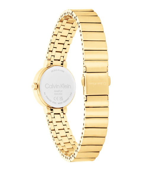 Calvin Klein Unisex Precise Watch, 3 Hand, Gold Plated Bracelet, Mini Case Size, Adorned with Crystal, Modern Design for Everyday Wear, (Model:25200416) Calvin Klein