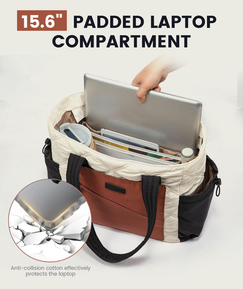 LOVEVOOK Tote Bag for Women, Puffer Bag and Work Bags with Zipper for Travel, Daily, School, Quilted Nurse Shoulder, 2pcs