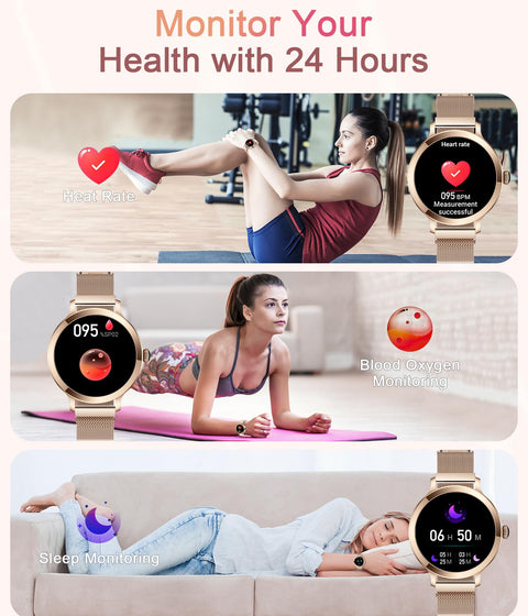 niolina Smart Watches for Women, 1.106" AMOLED Small Screen Smartwatch Answer/Make Call for Android iOS Phones, IP68 Waterproof Fitness Activity Tracker with 100+ Sports, Heat Rate, SpO2, Rose Gold niolina