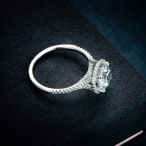 HAFEEZ CENTER 14K Gold Moissanite Engagement Ring 14K Solid Gold 2ct Moissanite Engagement Rings 14K Gold Rings for Women (White-Gold, 10) HAFEEZ CENTER