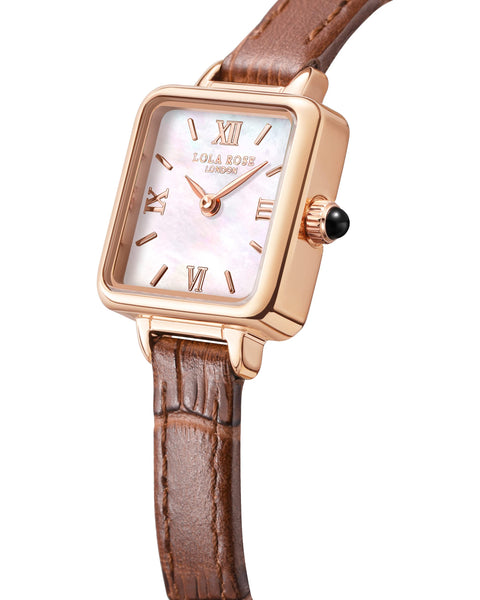 Lola Rose Women's Dainty Watch, Genuine Brown Leather Strap Wrist Watch. Mother of Pearl Dial Ladies Watch. Women Watch Gift. Lola Rose