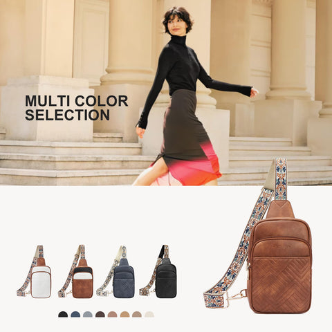 BOSTANTEN Sling Bag Quilted Crossbody Bags for Women Cross Body Purse PU Leather Fanny Pack with Adjustable Guitar Strap