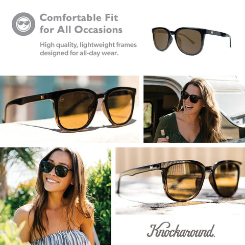 Knockaround Paso Robles Polarized Sunglasses for Women & Men - Impact Resistant Lenses & Full UV400 Protection, Black And Tortoise Shell Frames/Brown Lenses
