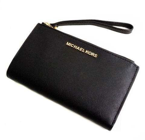 Michael Kors Women's Jet Set Travel Double Zip Wristlet, Black Saffiano, One Size Michael Kors