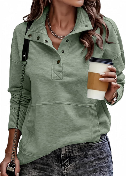SHEWIN Womens Sweatshirt Casual Long Sleeve Lightweight Sweatshirts Loose Button V Neck Pullover Tops Fall Clothes for Women 2025,US 12-14(L),Green