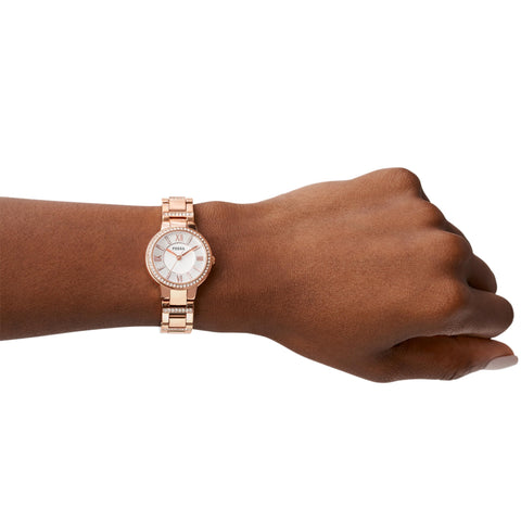 Fossil Women's Virginia Quartz Stainless Steel Three-Hand Watch, Color: Rose Gold Glitz (Model: ES3284) Fossil