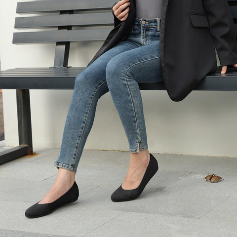 ATHMILE Women's Flat Ballet Shoes Knit for Women Round Toe Women Flats Comfort Soft Slip on Flat Shoes Wedding Office Work Dressy Casual Black Size 8