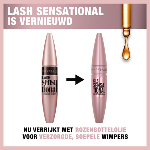 Maybelline Lash Sensational Washable Mascara, Lengthening and Volumizing for a Full Fan Effect, Very Black, 1 Count