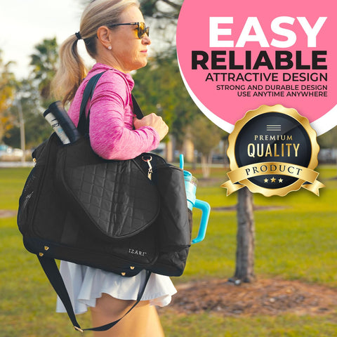 IZARI Pickleball Bag For Women w/Ball Bag and Fence Hooks, Pickleball Bags for Women and Men, Pickleball Paddle Bag Tote For Women and Men, Pickleball Bag Gifts IZARI