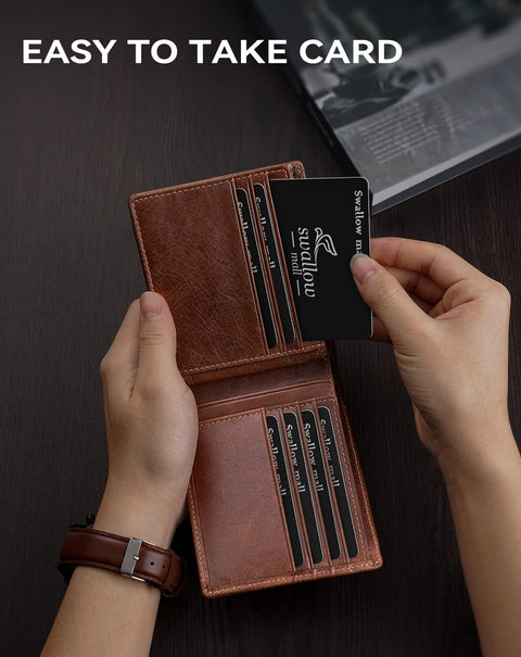 Swallowmall Mens Wallet Rfid Blocking Leather Wallet for Men Bifold Wallet Leather with 1 ID Window 16 Card Slot Swallowmall