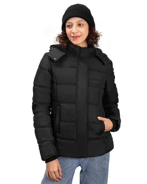 Lylting Women's Winter Down Coats, Black Short Warm Quilted Puffer Winter Jackets for Women Girl with Detachable Hood (US, Alpha, X-Large, Regular, Regular, Balck) Lylting