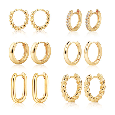 MIDEEO Gold/Silver Chunky Hoop Earrings Set for Women, 14K Gold Plated Twisted Huggie Hoop Earring Hypoallergenic Thick Open Lightweight Chunky Hoop Earrings Jewelry for Gifts