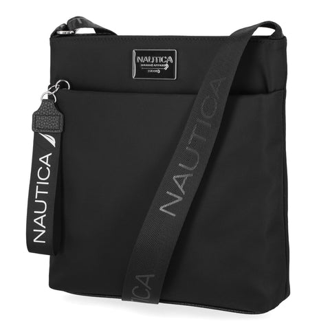 Nautica Women's Diver Nylon Small Women's Crossbody Bag Purse with Adjustable Shoulder Strap in Black Enamel
