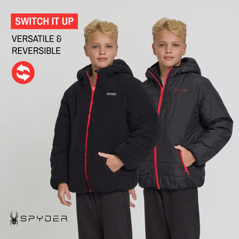 Spyder Reversible Boys Puffer Jacket - Fleece Lined Puffer Coat with Hood, Sherpa Winter Kids Outerwear, Sizes 4-20