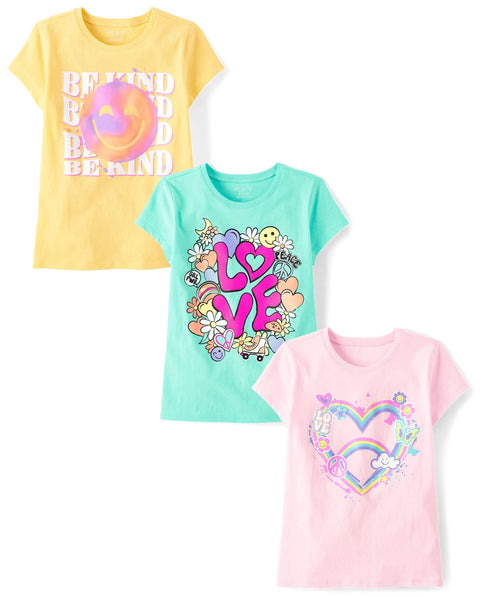 The Children's Place,Girls,Kindness,Love,Equality Short Sleeve Graphic T-Shirts, Multipacks,Love/Be Kind/Heart 3-Pack,X-Large