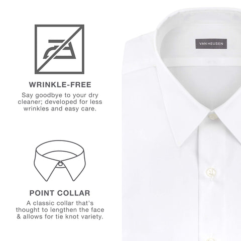 Van Heusen Men's Dress Shirt Regular Fit Poplin Solid, White, 17.5" Neck 34"-35" Sleeve Van Heusen