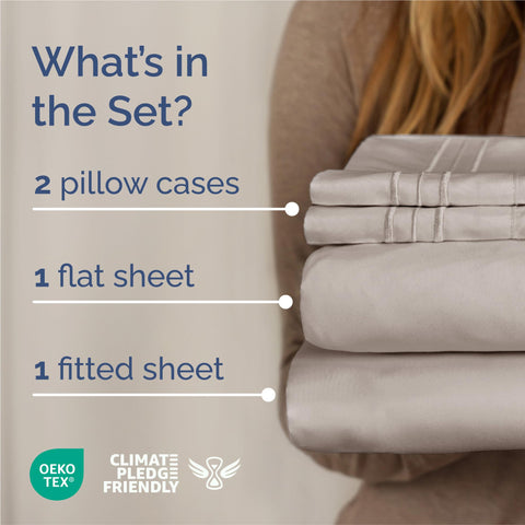 King Size 4 Piece Sheet Set - Comfy Breathable & Cooling Bed Sheets Set - Hotel Luxury Bedding for Women, Men, Kids, Teens, Boys & Girls - Deep Pockets, Soft and Wrinkle Free - Oeko-Tex - Light Grey CGK Unlimited
