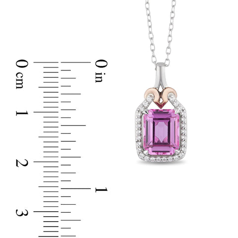 Jewelili Enchanted Disney Fine Jewelry Sterling Silver and 10K Rose Gold 1/6 Cttw Diamond Pink Sapphire Aurora Pendant