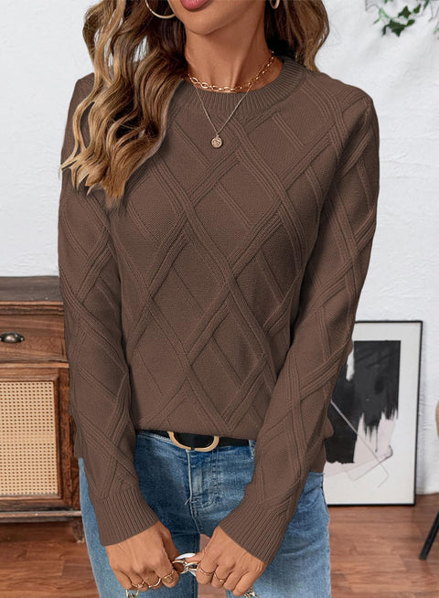 SHEWIN Sweaters for Women Casual Crew Neck Cable Knit Sweater Lightweight Fall Tops for Women 2025 Pullover Long Sleeve Tops Womens Sweaters, Breen, M