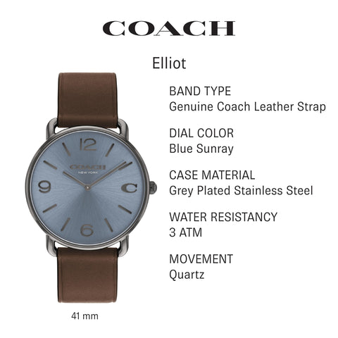 Coach Elliot Men's Watch | Contemporary Minimalism with Distinctive Artistry | A True Classic Designed for Every Occasion | Water Resistant (Model 14602647) Coach
