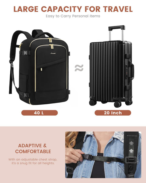 LOVEVOOK Travel Backpack for Women, 40L Carry On Backpack for Airplanes, Personal Item Bag for Airlines Fits 17 inch Laptop, TSA Approved Luggage with 3 Packing Cubes,Waterproof Weekender Gym Backpack LOVEVOOK