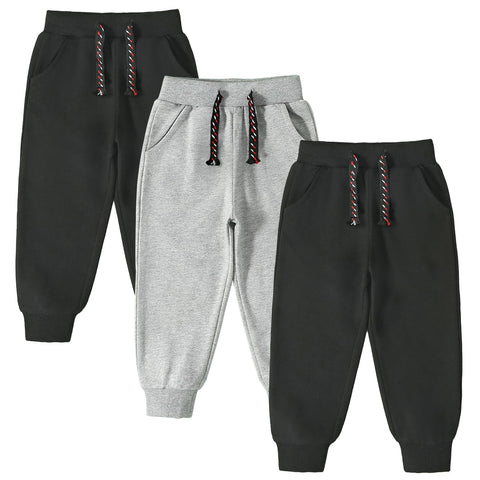 Funnymore Kids Toddler Boys Sweatpants Pants,3 Pack Pull On Cotton Jogger Outfits Clothes Black/Grey 4t