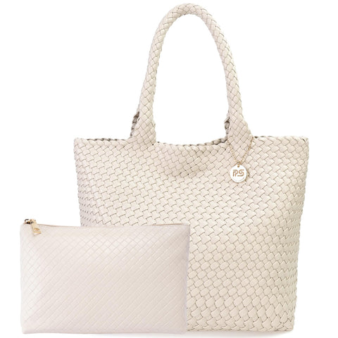 PS PETITE SIMONE Woven Tote Bag for Women Large Woven Leather Shoulder Purse Trendy Clutch for Summer Beach PS PETITE SIMONE