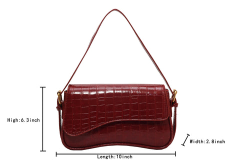 Women's Small Shoulder Bag Clutch Y2KPurse Handbag PU Leather Tote Bag with 2 Removable Straps and Zipper Closure Crossbody Bags (Crocodile red)