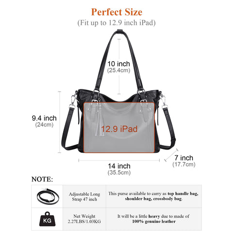 Over Earth Womens shoulder bags Leather Tote Crossbody Purse Soft Genuine Leather Handbags(O104E-3G Black) Over Earth