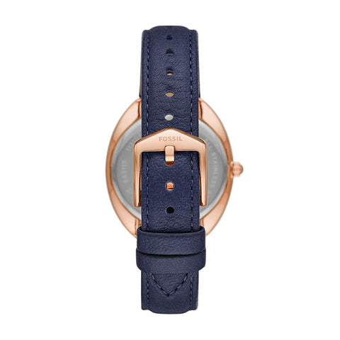 Fossil Women's Gabby Quartz Stainless Steel and Eco Leather Three-Hand Watch, Color: Rose Gold, Navy (Model: ES5116) Fossil