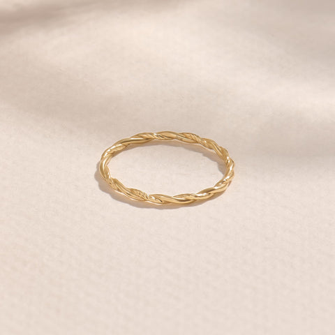 BRENNMORE Solid 14k Gold Stackable Rings for Women 14kt Gold Twisted Braided Band Ring Dainty Stacking Rings Real Jewelry Thin Stack Rings Womens Handmade Rope Ring Size 6 (Hammered Twisted, 6) BRENNMORE