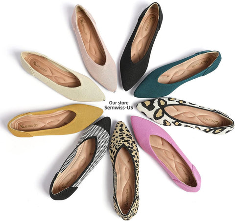 Semwiss Women's Ballet Flats Comfortable Casual Dressy Shoes,Work Flats Office Shoes Pointed Toe Leopard Flats Black Size 9