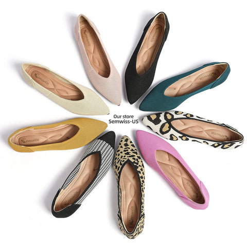 Semwiss Women's Ballet Flats Comfortable Casual Dressy Shoes,Work Flats Office Shoes Pointed Toe Leopard Flats Black Size 9