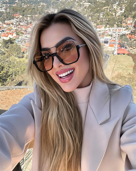 GUVIVI Retro Oversized Aviator Sunglasses for Women Men Square Semi-Rimless Double Bridge Sun Glasses 70s Trendy Shades Pilot-style Brown Pink