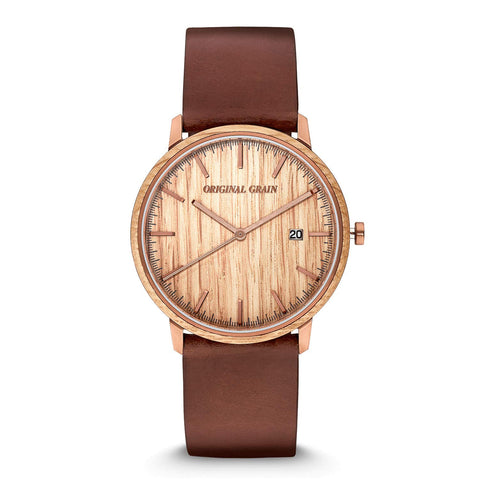 Original Grain Men's Whiskey Espresso 40mm Analog Watch | Modern Minimal Collection, Espresso Stainless Steel, Horween Leather Strap | 5ATM Water-Resistant & Scratch-Resistant | Wrist Watch for Men Original Grain