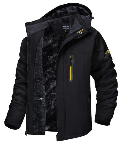 TACVASEN Men's Winter Ski Jacket Waterproof Snow Coats Snowboard Fleece Lining Jacket Warm Parka with Hooded Black XL