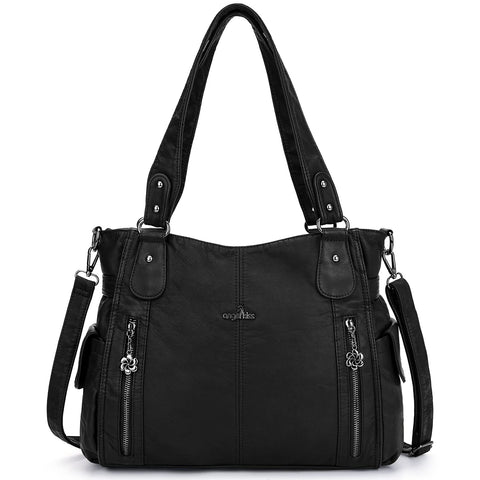 Handbag Hobo Women Shoulder Bag/Handbag Roomy Multiple Pockets Fashion PU Tote, Black